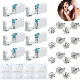 Resim 4//8 adet Tek Kullanımlık Kulak Delme Tabancaları, Kıkırdak Kulak Ucu Delme Cihazı Kiti, Ağrısız Delme, Paslanmaz Çelik Düşük Alerji Taç Küpeleriyle Donatılmış. Güvenli ve Kullanımı Kolay, Başlangıç Seviyesi İçin Uygun. Kulak Delme 