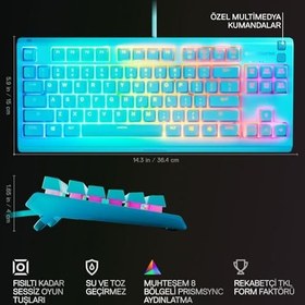 Resim SteelSeries Apex 3 TKL RGB Suya ve Toza Dayanıklı Türkçe Gaming Klavye – Mavi 