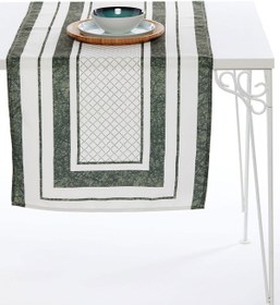 Resim AYSHome Düz Haki Yeşil Çizgili Leke Tutmaz Dokuma Runner 