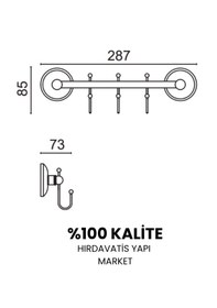 Resim Çelik Banyo Paslanmaz Pirinç Bella Çıkmalı Kanca Üçlü Askılık Gri 