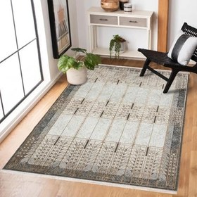 Resim Gri Geometrik Modern Geometrik Etnik Eskitme Desenli Boho Makinada Yıkanabilir Hafif Hav Toz Vermez Leke Tutmaz Kaymaz Taban Dijital Makine Baskı Halı Oturma Odası Salon Yolluk Koridor Mutfak Halısı 