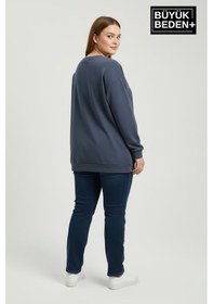 Resim Süperlife Kadın Büyük Beden New York Baskılı Bisilet Yaka İnce Sweatshirt Spr26bswk956-5 İndigo 