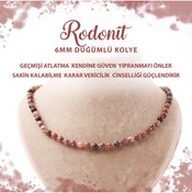 Resim Deniz Doğal Taş Sertifikalı Rodonit 6 Mm Düğümlü Doğal Taş Kolye 