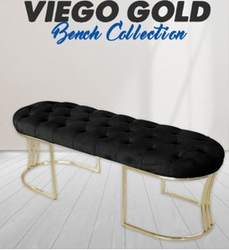 Resim VİEGO GOLD SİYAH-Kapitoneli Model Puf&Bench&Koltuk-Oturak-Uzun Makyaj Puff-Yatak Odası Ucu&Önü 