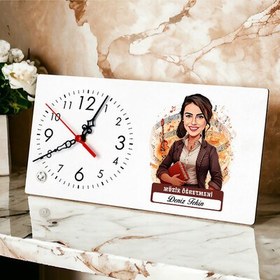 Resim En Başarılı Kadın Müzik Öğretmeni Karikatürlü Masa Saati 