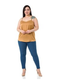 Resim Disentis Büyük Beden Ayarlanabilir İnce Askılı Saten Camel Bluz-Camel 