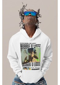 Resim Sevbano Tasarım Monkey D. Luffy Baskılı Unisex Oversize One Piece Anime K beyaz 