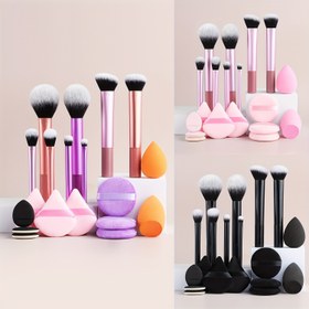Resim 19 Parçalık Makyaj Fırça Setleri, Günlük Kullanım İçin Taşınabilir Plastik Makyaj Yumurtası&Makyaj Pudrası Pufu&Kirpik Kıvırıcı&Depolama Çantası, Tüm Cilt Tipleri İçin Uygun Çok Fonksiyonlu Güzellik Fırçaları 