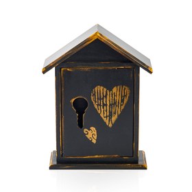 Resim Orta Sofa Gold Kalp Ev Anahtar Kutusu - Siyah 