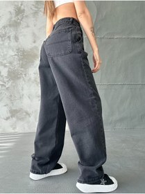 Resim Swet Shop Jeans Kadın Siyah Enzim Yıkama Renk Vintage Yüksek Bel Skater Fit Bol Kesim Şalvar Denim 