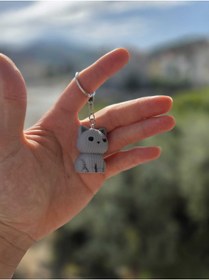 Resim mmb Scottish Kedi Anahtarlık - Örgü Desenli Sert Figür | Amigurumi Tarzı Hediyelik Aksesuar 