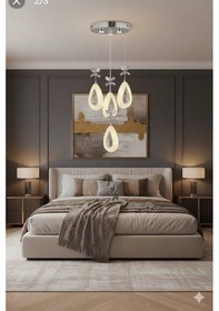 Resim Bohem Aydınlatma Krom Damla Sarkıt 4'lü 3 Renk Led Modern Avize Krom 