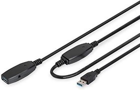 Resim DIGITUS Aktif USB 3.0 Uzatma Kablosu - Tekrarlayıcı Kablosu - USB A Soketi - 20m - 5 Gbit/s - Tak ve Çalıştır - Hotswap - LED Fonksiyon Göstergesi - Siyah 