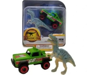 Resim Die Cast Metal Yeşil Pikap ve Gri Dinozor 