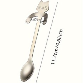 Resim Sevimli Kawaii Kedi Kaşığı: Paslanmaz Çelik Kahve İçme Aracı 