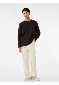 Resim Koton Uzun Kollu Pamuklu Bisiklet Yaka Basic Sweatshirt Kahverengi 6wam70028mk Kahve 