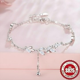 Resim 1 adet S925 Saf Gümüş Moda Retro Zarif Trendy Hafif Lüks Zarif Tatlı Parlayan Şık Set Sentetik Zirkonyum Buğday Yaprakları Dört Yuvarlak Sentetik Zirkonyum Yaratıcı Yüksek Kaliteli Tasarım Küçük Kişilik INS Tarzı Çekicilik Canlılık Romantik Aşk Basit Lüks Çift Mini Sevimli Günlük Parti Hediyesi Tüm Eşleşen Anti-Allerjik Ayarlanabilir Bilezik Bilezik 