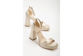 Resim Shemard Matilda Krem Saten Platformlu Açık Burunlu Kalın Topuklu Ayakkabı 