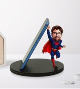 Resim Bk Gift Kişiye Özel Karikatürlü Süper Kahraman Ahşap Biblo Telefon Standı 