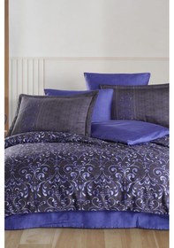 Resim Gris Pamuk Saten Çift Kişilik Nevresim Takımı Lila Lila 