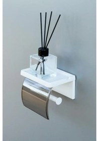 Resim Yapışkanlı Kapaklı Tuvalet Kağıdı Askısı - Beyaz Plastik Tasarım 16.5 x 12.2 x 11.2 CM 