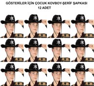 Resim Nessiworld Kovboy Şerif Şapkası Siyah 12 Adet - Kostüm, Parti ve Gösteri Şapkası 