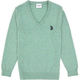 Resim U.S. Polo Assn. Kız Çocuk Yeşil Melanj V Yaka Basic Kazak 50316777-VR115 