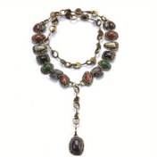 Resim Vintage Metal Kakma Renkli Sentetik Taşlı Uzun Kazak Zinciri 