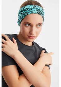 Resim 2'li Çift Taraflı Kullanım Alternatifli Pamuklu Penye, Kaymaz, Hafif, Spor Saç Bandı Bandana - Tek Ebat / Turquaz Turquaz 