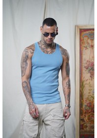 Resim Slim Fit Kaşkorseli Esnek Düz Erkek Sporcu Atlet Mavi 