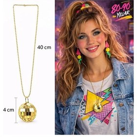 Resim Mey İthalat Retro Disko Topu Şekilli 80&amp 39 Ler 90&amp 39 Lar Altın Renk Plastik Kolye Yetişkin 21875461 