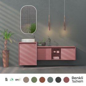 Resim Stone Art Banyo Mobilyası | 175 - Lavabolu Dolap ve Ayna / Gül Kurusu 