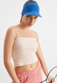 Resim Butikgiz Kadın Mavi Uv Korumalı Katlanabilir Üstü Açık Yumuşak Siperli %100 Pamuklu Penye Tenis Vizör Şapka 