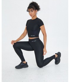 Resim Lesa Wear Soft Touch Bedene Oturan Spor Crop T-shirt Short Fitted Siyah 