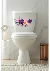 Resim Pembe Mor Çiçekler Klozet Kapağı Ve Banyo Sticker 