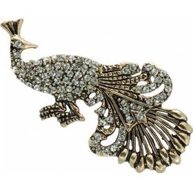 Resim Tavuskuşu Swarovski Taşlı Elmas Montür Yaka İğnesi Broş Altın 