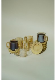 Resim 6'lı Bambu Tabaklı Çay Seti Amber 