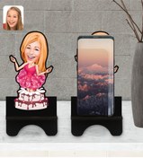 Resim Bk Gift Kişiye Özel Kadın Doğum Günü Karikatürlü Ahşap Biblo Telefon Standı-1 