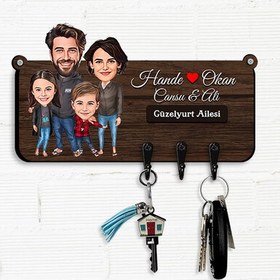 Resim 2 Çocuklu Aile Karikatürlü Anahtar Askısı 