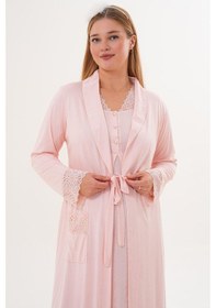 Resim Mecit Pijama Mecit 6331 Pudra Sabahlıklı Lohusa Gecelik Takım 