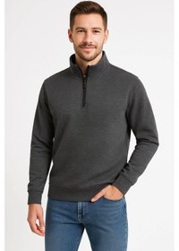 Resim Barlashive Erkek Dik Yaka Yarım Fermuarlı 3 İplik Pamuklu Sweatshirt - Antrasit Çok Renkli 