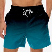 Resim Erkekler için Gradyan Mavi ve Siyah Bağcıklı Mayo - Bol Kesim, Esnek Olmayan Kumaş, Cep Detaylı Rahat Plaj ve Spor Mayo, Tüm Mevsim Konforu, Plaj Mayo, Spor Mayo, Spor Mayo, Rahat Kesim 