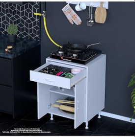 Resim Modilayn Birce L Set Ocak Altı Dolabı 65x88x56 Cm Boyutlarında 2 Kapak 1 Raf Ve 2 Göz Bölmelidir Beyaz 