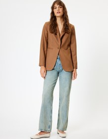 Resim Düz Paça Kot Pantolon Düğmeli - Straight Jeans 