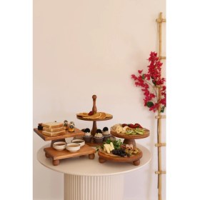 Resim Justwood 5li 2 Katlı Kek Standı, 25 cm Pastalık, 25 cm Risus, 17X25 RISUS,25X25 Piramit Ahşap Çeyiz Seti 