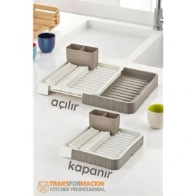 Resim Marsilyan Açılır-Kapanır Bulaşıklık - Bulaşık Durulama Sepeti Tabaklık Bulaşık Kurutmalık Latte - 