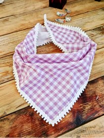 Resim Mufincollection Lila Beyaz Ekose Desenli Kendinden Bağlamalı Pamuklu Bandana 