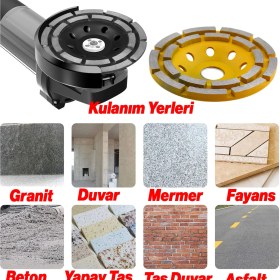 Resim Badem10 Beton Mermer Granit Taşlama Elmas Çanak Disk Yüzey Silme Temizleme Çift Sıra Segmanlı 115 mm 