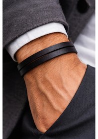 Resim Essential Black Düz Hakiki Deri Erkek Bileklik-90-09 Antrasit 