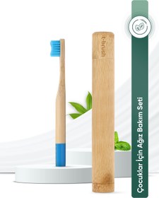 Resim TBRUSH Mavi Bambu Diş Fırçası - Soft(yumuşak) + Diş Fırçası Saklama / Taşıma Kabı 